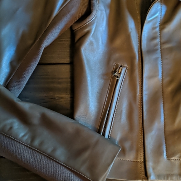 Anthropologie Elevenses Olive Green Leather Jacket - Picture 3 of 7